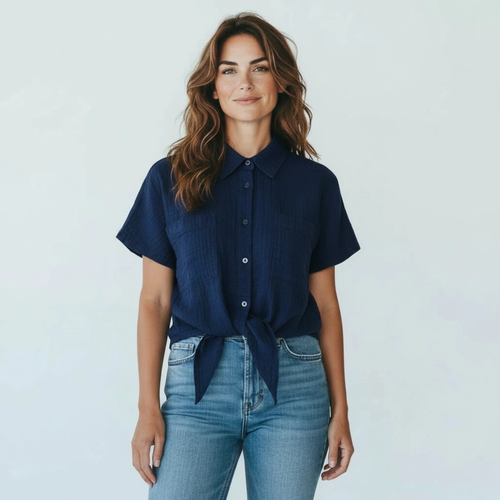 blauwe blouse