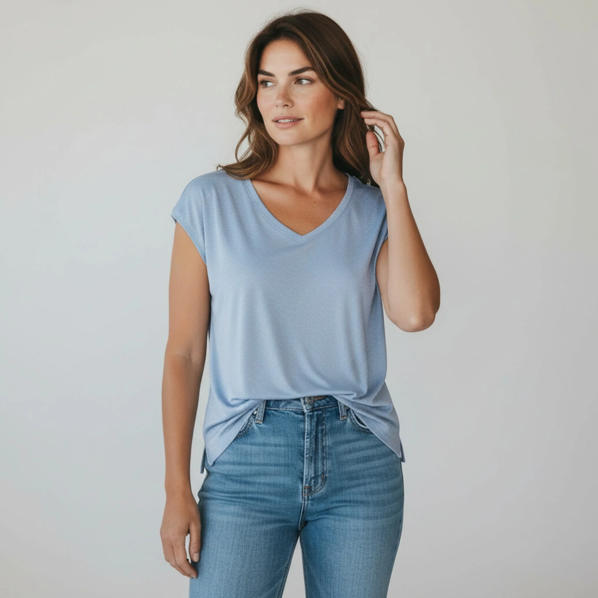 blauwe t-shirt